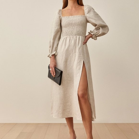 Reformation Gitane Linen Dress in Oatmeal - Picture 2 of 8